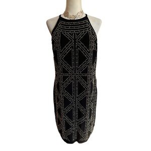 Blue Sage Beaded High Neckline Dress